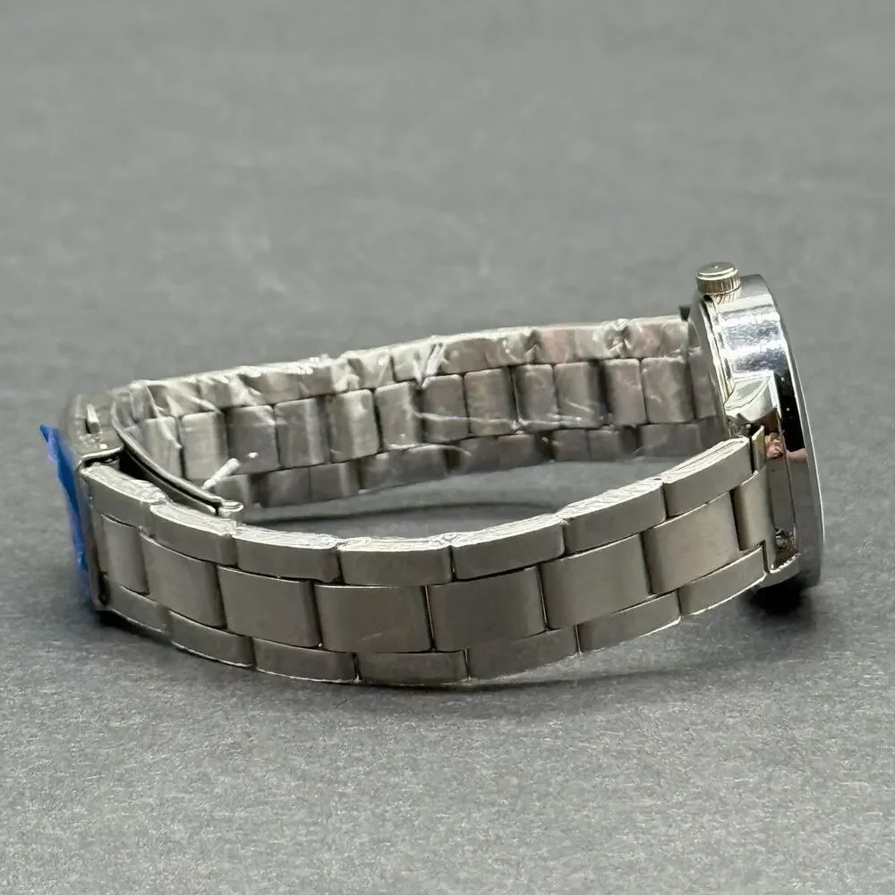 Mickey Mouse Watch Stainless Steel Link Bracelet Silver Tone White Character